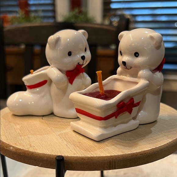 Russ Other - RUSS White Bear Candle Holders with Red Accents